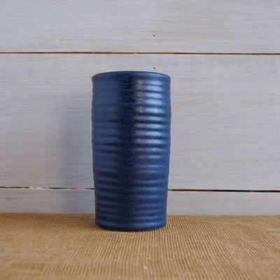 Rowe Pottery Farmhouse Ridges Vase in Denim Blue Glaze
