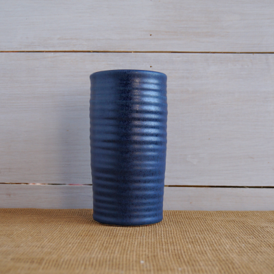 Handcrafted Rowe Pottery Farmhouse Ridges Vase in Denim Blue Glaze
                            