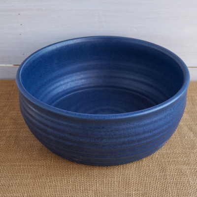 Handthrown farmhouse ridges rowe pottery large serving bowl in the denim hue