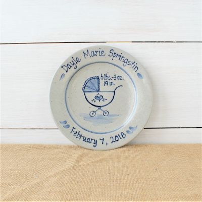 9" Birth Plate- Personalized Baby Buggy Pattern
