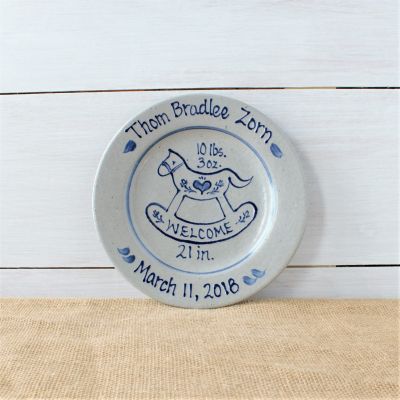 9" Birth Plate- Personalized- Rocking Horse Pattern