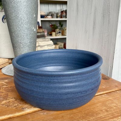 Hand thrown farmhouse ridges medium serving bowl denim