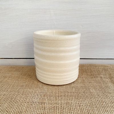                             Hand made Rowe pottery candle crock white