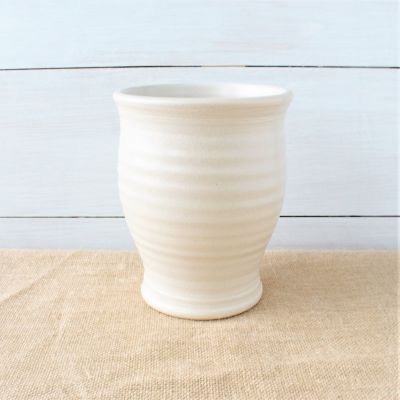 Hand thrown Farmhouse ridges drift white utensil jar