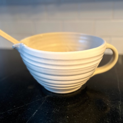 Hand thrown Farmhouse ridges drift white batter bowl