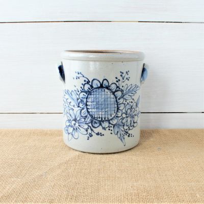 Handmade custom Rowe Pottery 1/2 gallon crock with hand painted sunflower design