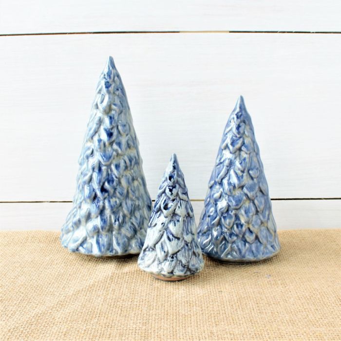 Cornerstone Village Trees Set Of 3 Blue
